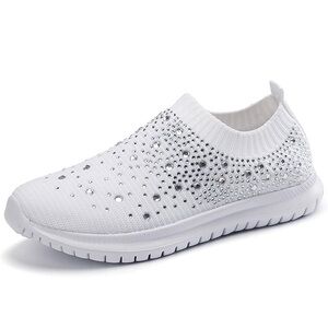 White Rhinestone Glitter Slip On Sneakers Women’s Size 38/ 7.5 New!! **No Box**